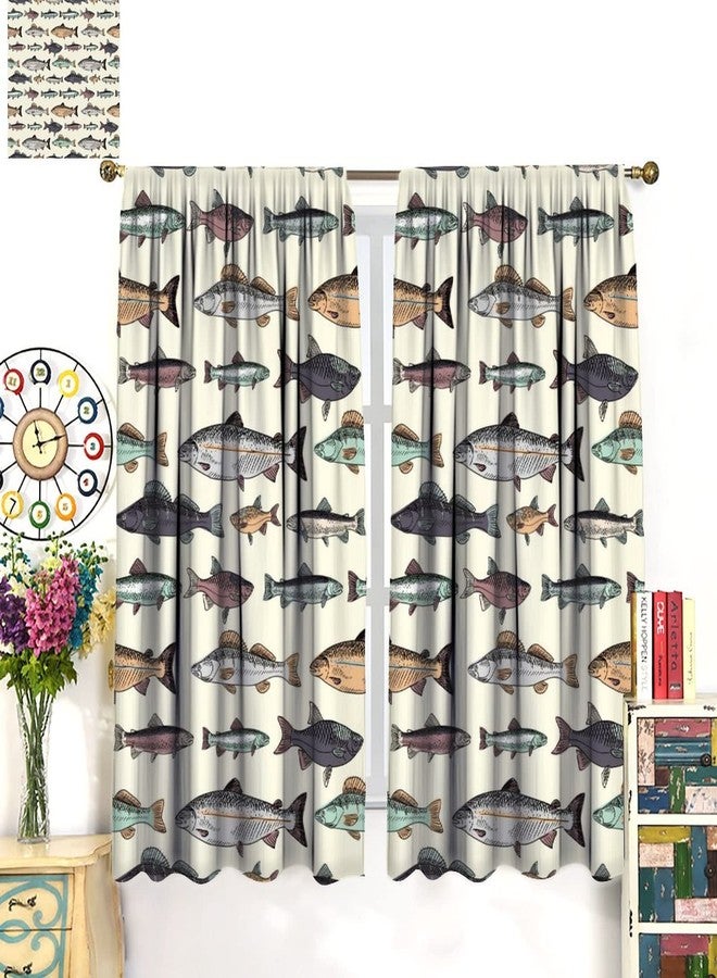 Kurtect Fish Blackout Curtain Retro Animal Drawing Fishing Window Curtain Cartoon Lake Fish Drapes Pocket Curtain Bedroom Living Room Cafe Kitchen Dining Room 2 Panels 42x45 in - Image 3